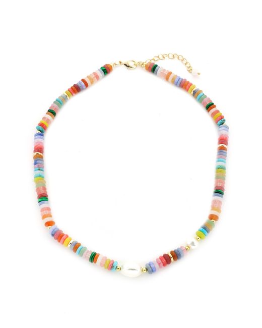 Panacea Multicolor Flat Stone Freshwater Pearl Accent Necklace