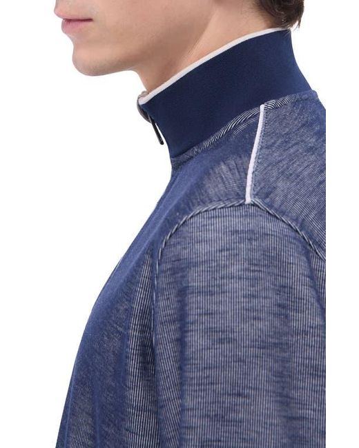 Bugatchi Blue Quarter Zip Performance Pullover for men