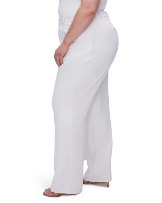 GOOD AMERICAN White Luxe Suiting Column Wide Leg Trousers