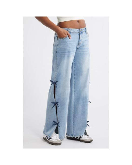 PTCL Low Rise Bow Side Slit Wide Leg Jeans in Blue | Lyst
