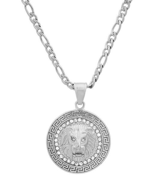 HMY Jewelry White Stainless Steel Lion Head Pendant Necklace for men