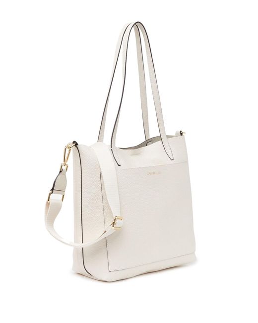 Calvin Klein Embossed Pebbled Leather Tote Bag in White - Lyst