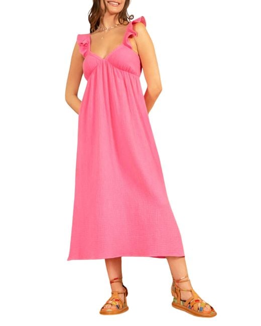 Blu Pepper Pink Gauze Slit Maxi Dress