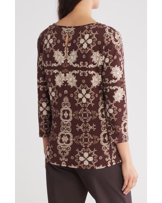 Vince Camuto Brown V-Neck Three Quarter Sleeve Top
