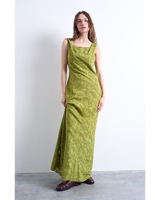 topshop green floral midi dress Appliqué Sleeveless A-Line in Blurred floral print