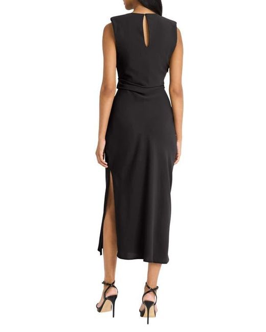 DONNA MORGAN FOR MAGGY Black Ruched Side Slit Tank Midi Dress