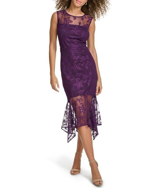 kensie purple dress Kensie Womens Ruffle Trim Faux Wrap Purple Sparkle