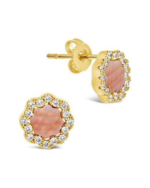 Sterling Forever Metallic Bezel Frame Cubic Zirconia Rose Petal Stud Earrings