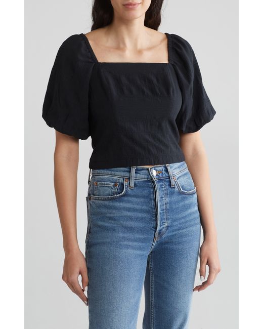 Melrose and Market Black Puff Sleeve Crop Top