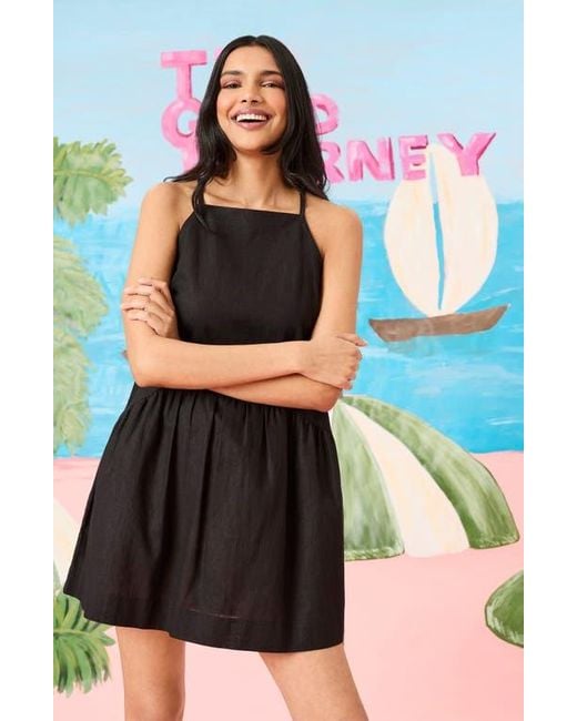 The Good Journey Black Keyhole Linen Blend Minidress