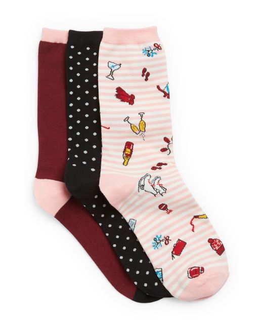 Kate Spade Holiday Stripe Crew Socks Gift Set in Pink