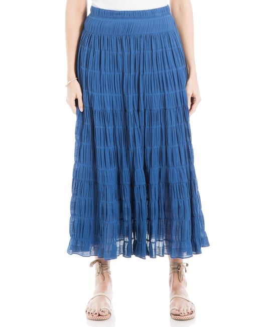 Max Studio Blue Textured Midi Skirt