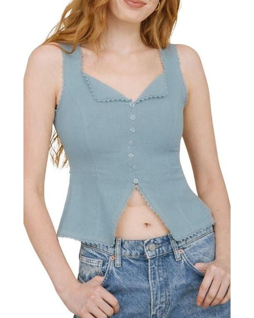 Blu Pepper Blue Lace Trim Button Down Tank
