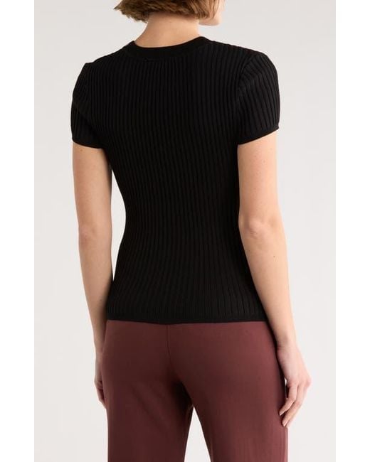 DKNY Black Short Sleeve Rib Knit Sweater