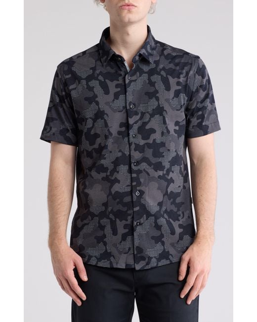 Stone Rose Black Drytouch® Performance Camo Print Short Sleeve Button-up Shirt for men