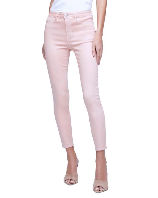 L'Agence Pink Margot Coated Crop Jeans