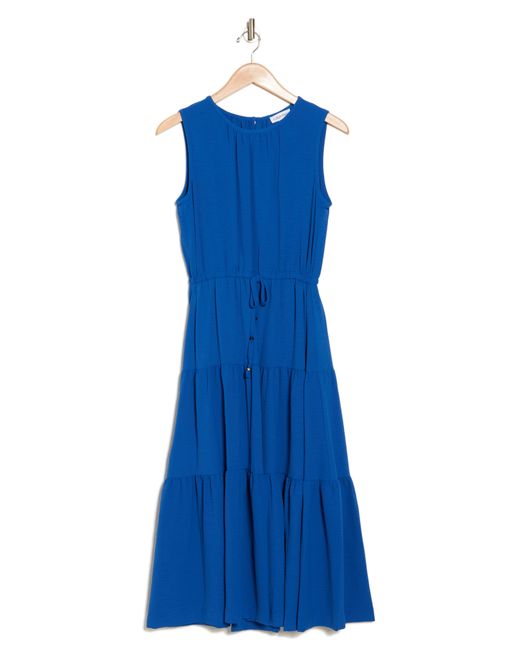 Calvin Klein Blue Sleeveless Tiered Midi Dress