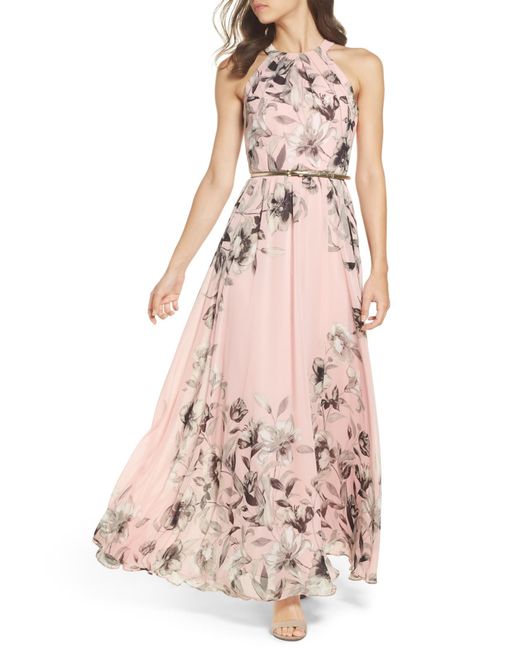 Lyst - Eliza j Belted Chiffon Maxi Dress in Pink - Save 81%