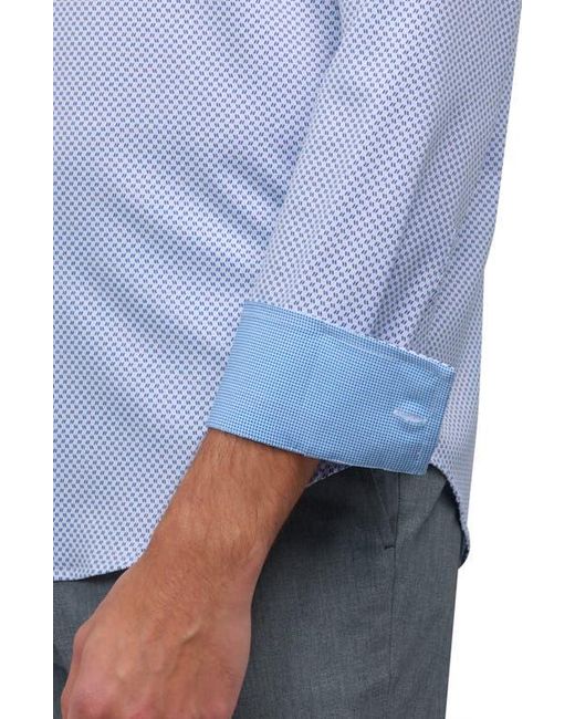 Con.struct Blue Micro Geometric Print Stretch Button-Up Shirt for men