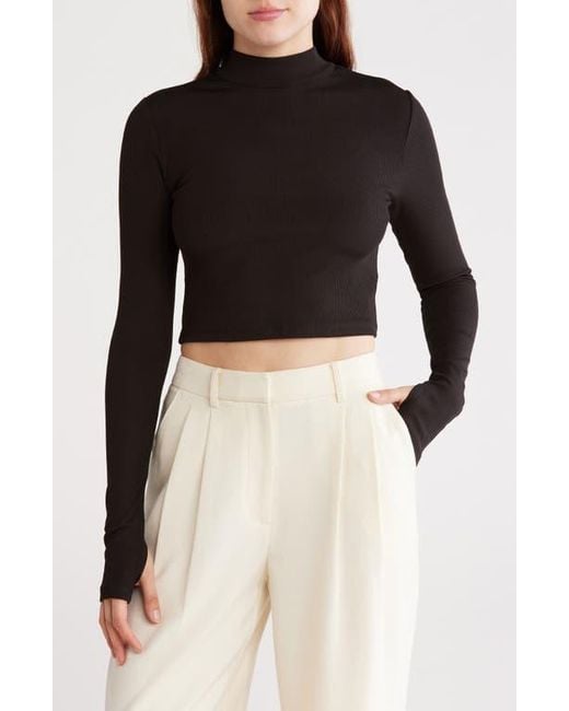 Alice + Olivia Black Delaina Mock Neck Crop Zip Knit Top