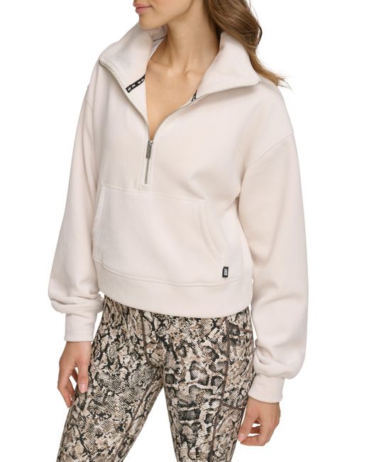 DKNY White Tech Velour Rib Half Zip Pullover