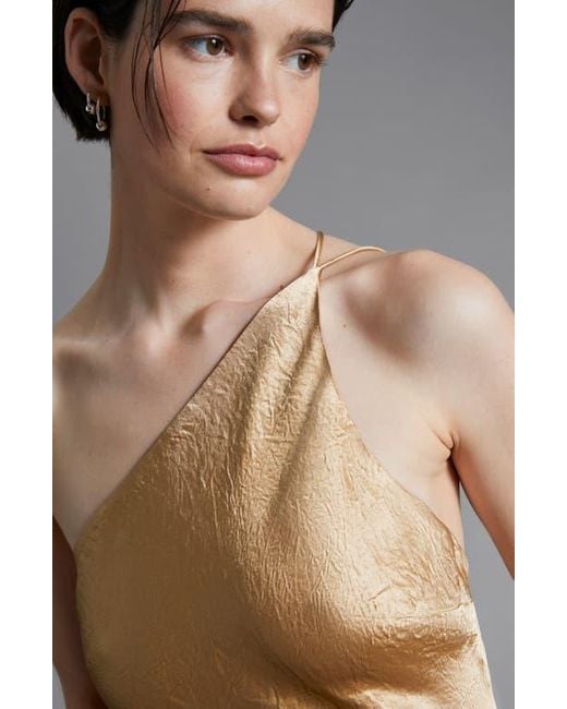 & Other Stories Brown One-Shoulder Satin Slipdress