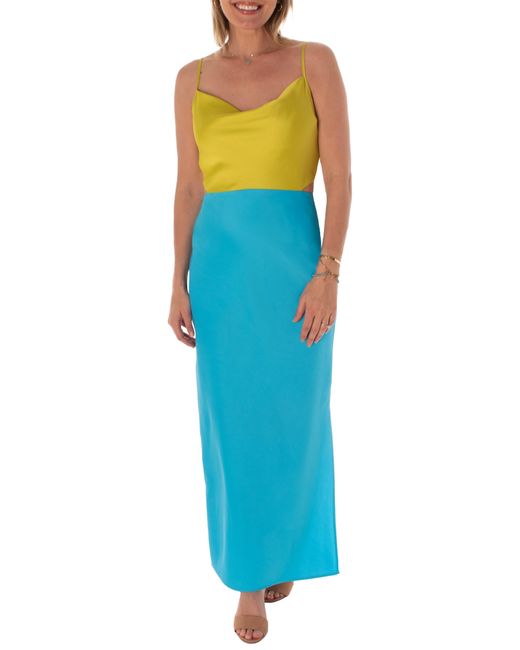 Taylor Dresses Blue Cowl Neck Sleeveless Colorblock Maxi Dress