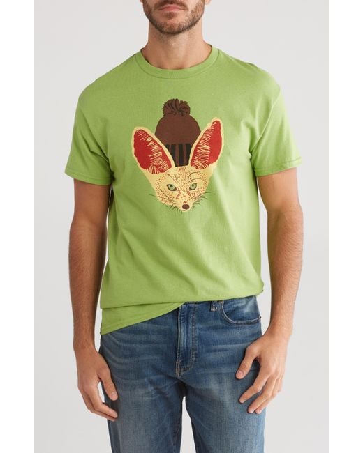 Altru Green Fox In The Hat Cotton Graphic Tee for men