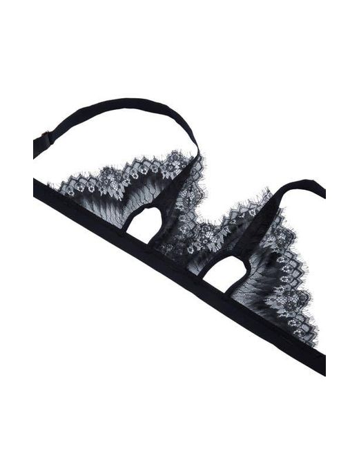 Oh La La Cheri Black Open Cup Bralette, High Waist Panties & Suspenders Set