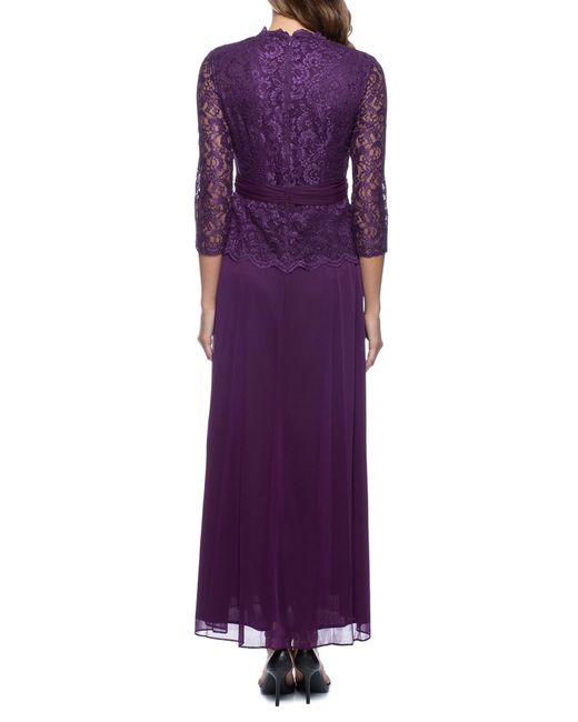 Marina Purple Lace Bodice Chiffon Gown