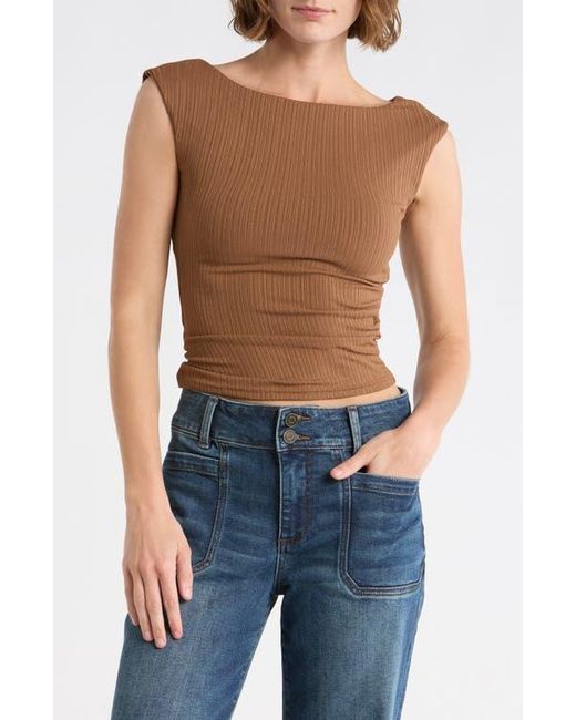 Blu Pepper Ribbed Ruched Top in Brown | Lyst