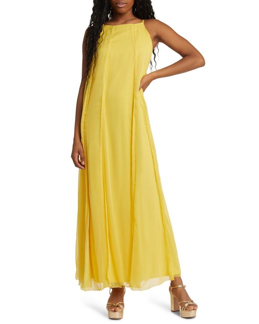 TOPSHOP Yellow Sleeveless Panelled Midi Dress