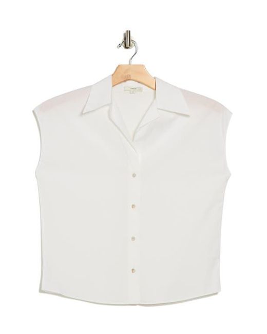 Vince White Cap Sleeve Cotton Button-Up Shirt