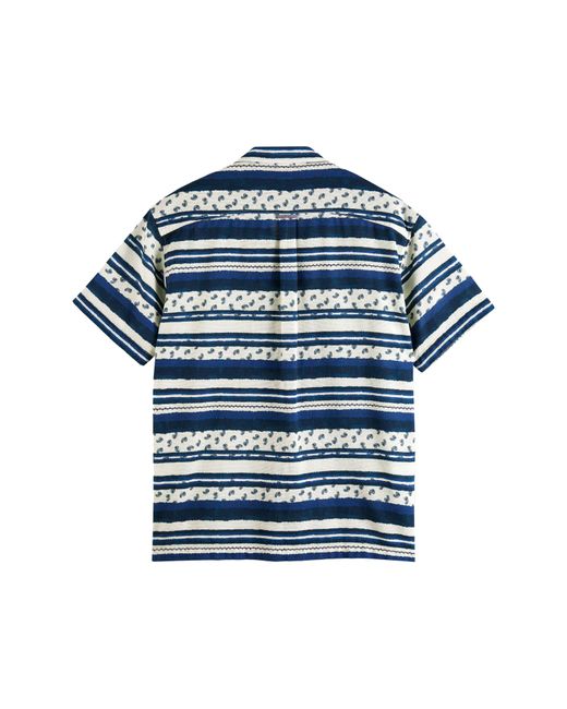 Scotch & Soda Blue Lightweight Waffle Stitch Short Sleeve Organic Cotton Button-up Shirt for men