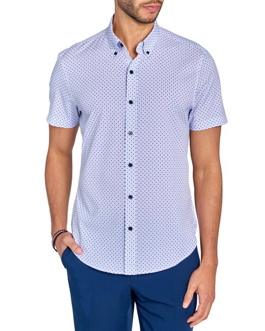 Con.struct Blue Slim Fit Geo Print 4-way Stretch Performance Button-down Shirt for men