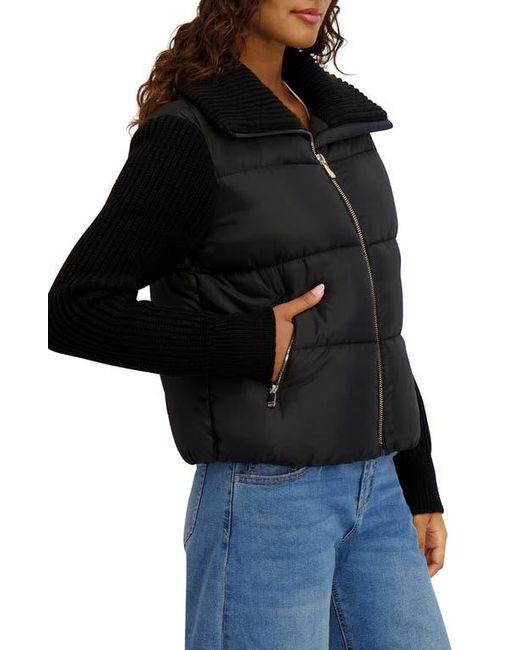 Kensie Black Knit Sleeve Quilted Core Jacket