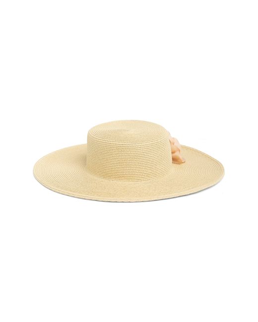 BCBGMAXAZRIA Natural Rosette Boater Hat