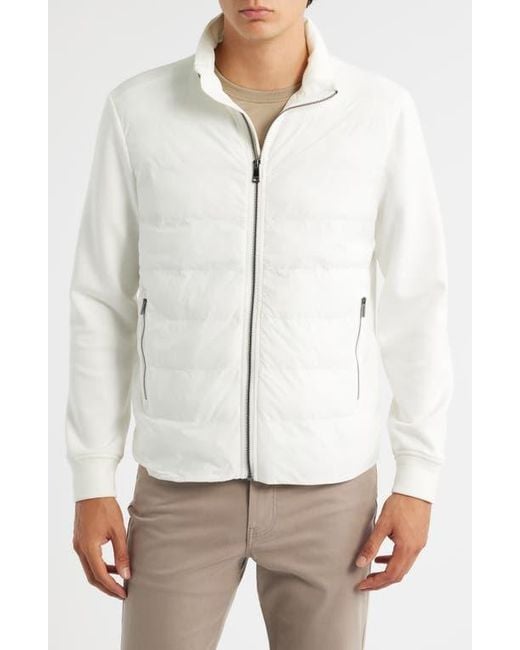 Bugatchi White Soft Touch Quilted Zip-Up Bomber Jacket for men