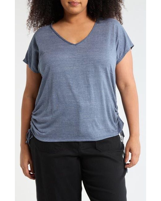 Max Studio Blue V-Neck Side Cinched Top