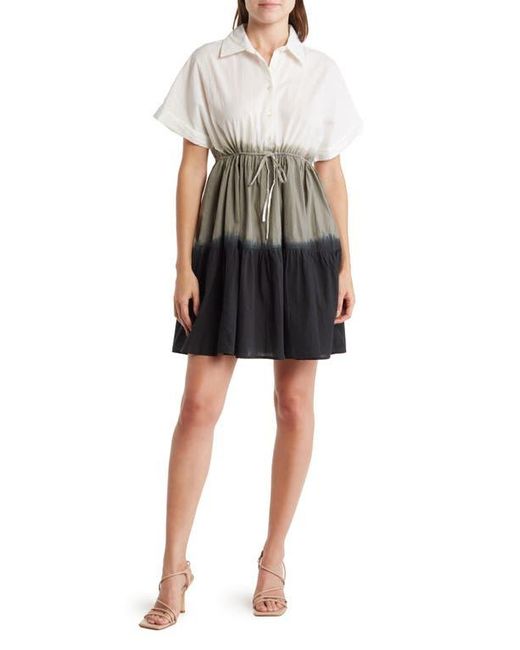 AREA STARS Black Amgansett Dip Dye Short Sleeve Cotton Shirtdress
