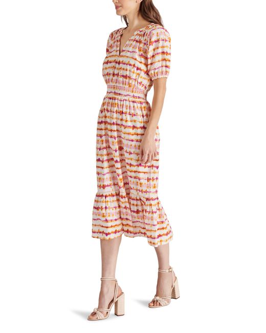 Steve Madden Multicolor Hannah Stripe Short Sleeve Cotton Midi Dress