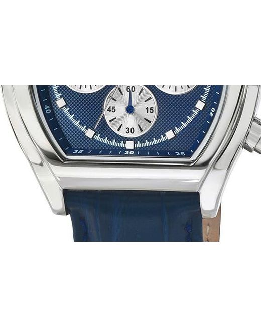 Porsamo Bleu Blue Roman Chronograph Croc Embossed Leather Strap Watch for men