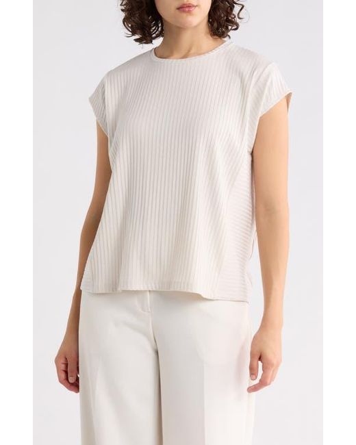 Eileen Fisher Natural Textured Stretch Rib Crewneck Top