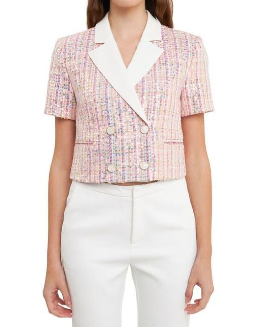 Endless Rose White Sequin Crop Tweed Jacket
