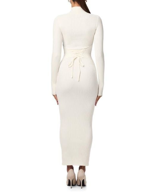 Naked Wardrobe Back Corset Rib Long Sleeve Sweater Dress in White | Lyst
