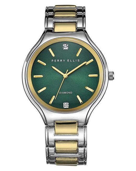 Perry Ellis Ultra Thin Diamond Two-Tone Bracelet Watch, 41Mm in Green ...