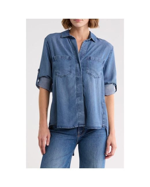 Bella Dahl Blue Split Back Button Down Shirt