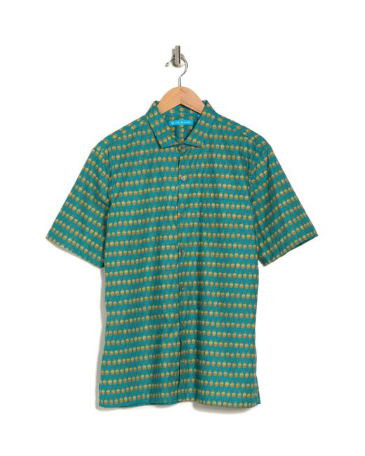 Tori Richard Green Hala Kahiki Pineapple Print Cotton Short Sleeve Button-up Shirt for men
