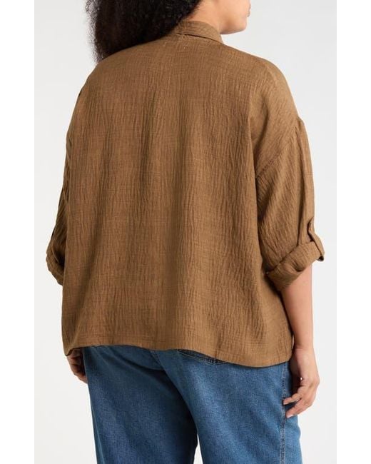 Max Studio Brown Textured Open Front Jacket