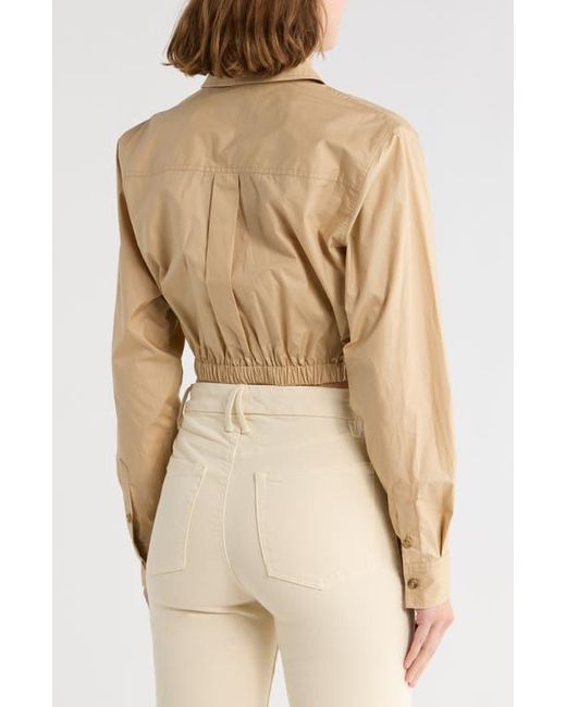 GOOD AMERICAN Natural Long Sleeve Coated Poplin Crop Button-Up Shirt